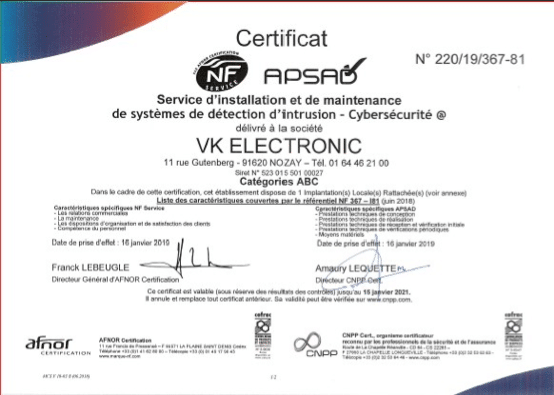 certificat APSAD