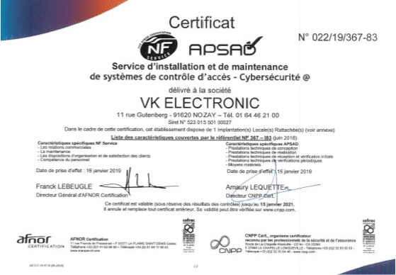 certificat APSAD